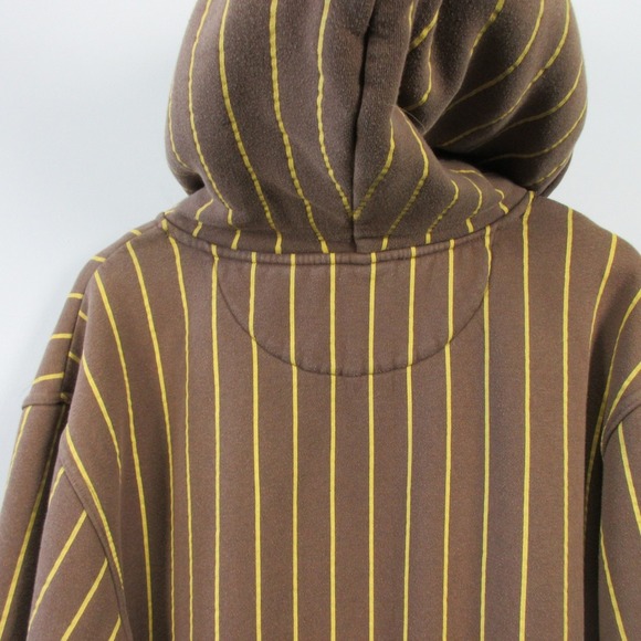 Vtg Y2K Lugz Denim Hoodie Men XL Brown Yellow Striped Logo Skater 1070 - Picture 11 of 16